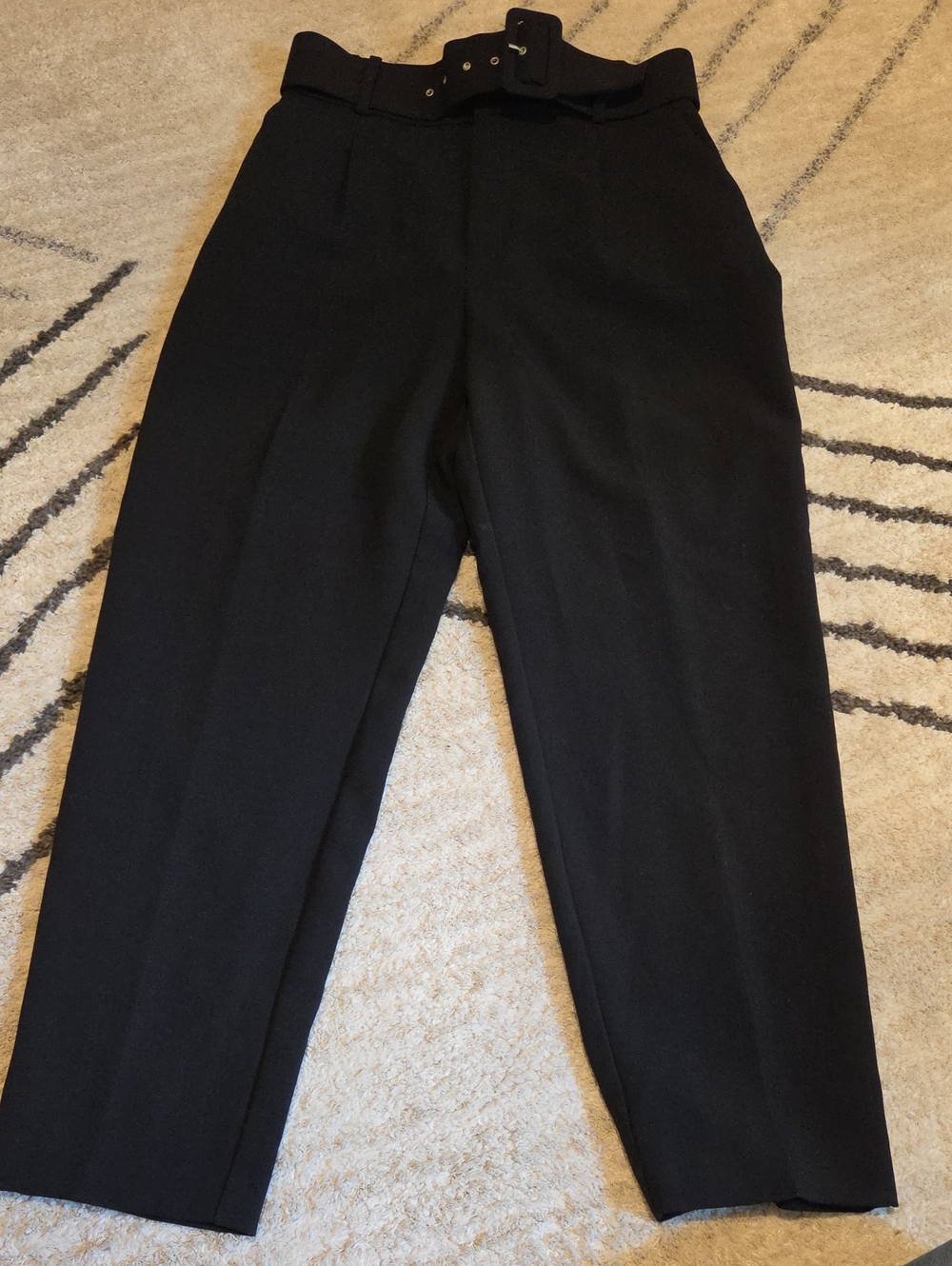 Zara Black High-Waist Tailored Dress Pants with Belt